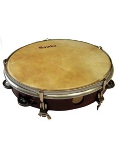 Pandereta con Tensores Ø35.6 cm. Parche Piel, Madera, 10 Pares Sonajas Acero Inox. Peso 800gr.