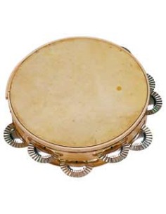 Pandereta Gallega Ø25 cm.Med: Ø25 x 6,5 cm.Parche Piel, 9 Pares Sonajas Dobles Acero Inox.Peso 380gr