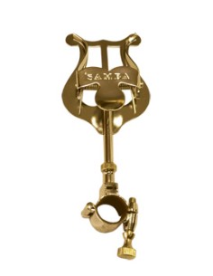 Atril Marcha Trompeta con Argolla Abierta y Bisagra Ø14 mm. Recto Corto Normal 55 x 35 mm. Dorado