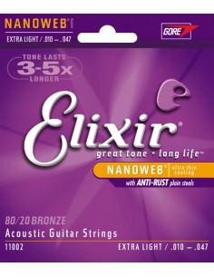 Elixir Acoustic Guitar Strings (11002) Nanoweb Extra Light (Complete Set 010/047B)