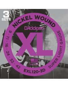 Cuerdas Guitarra Electrica D'addario EXL120-3D Super Lite 09-42 (3 Juegos)