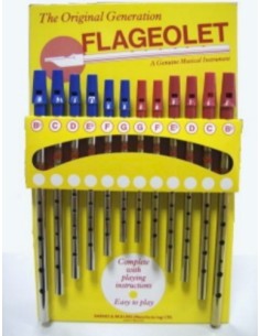 Flageolet Mally Expositor con 12 Flageolets uno de cada Nota en Laton y Cromado