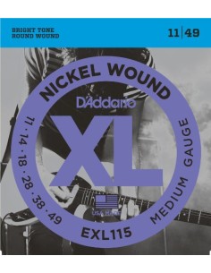 Cuerdas Guitarra Electrica D'Addario EXL115 Nickel Wound Electric Guitar Strings 011-049 (Juego)