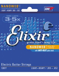 Elixir Electric Guitar Strings (12077) Nanoweb Light Heavy (010/052E) (Complete Set)