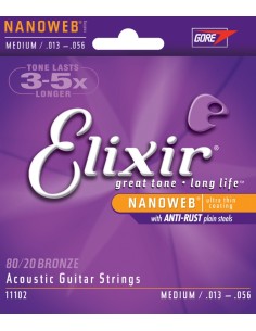 Cuerdas Guitarra Acustica Elixir (11102) Nanoweb Medium (Juego Completo 013/056B)