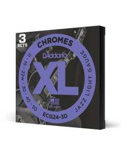 Cuerdas Guitarra Electrica D'Addario ECG24-3D Chromes Flat Wound Electric Guitar Jazz Light(3 Juegos
