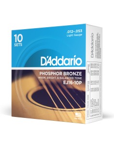 Cuerdas Guitarra Acustica D'Addario EJ16-10P Phosphor Bronze Acoustic Guitar Light (10 Juegos)