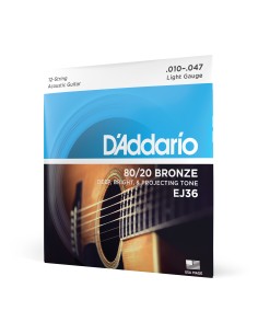 Cuerdas Guitarra Acustica D'Addario EJ36 12-String 80/20 Bronze Acoustic Guitar Light 10-47 (Juego)