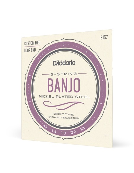 D'Addario EJ57 5 String Banjo Strings Nickel Custom Medium 11-22 (Set)