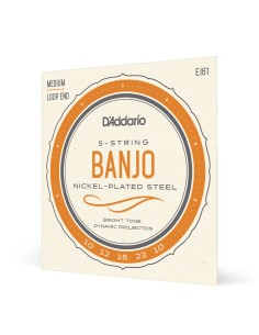Cuerdas Banjo D'Addario EJ61 5 String Banjo Strings Nickel Medium 10-23 (Juego)