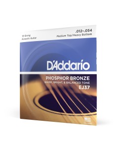Cuerdas Guitarra Acustica D'Addario EJ37 12-String Phosphor Bronze Acoustic Guitar Med.10-47 (Juego)