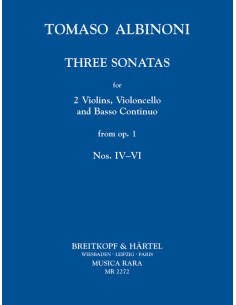 ALBINONI T.-Sonatas (3) Op.1: nº 4 a 6 para 2 Violines, Violoncello y BC (Partitura y Partes) (Urtex