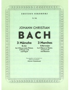 BACH J.C.-Marchas (3) en Mib Mayor para 2 Oboes (2 Flautas), 2 Trompas en Mib y Fagot (Partes)