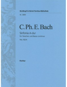 BACH C.P.E.-Sinfonia en La Mayor (WQ.182/4) para Cuerdas y BC (Partitura Director)