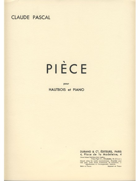 PASCAL C.-Piece per oboe e pianoforte