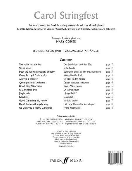 COHEN M.-Carol Stringfest (Beginner) for Cello