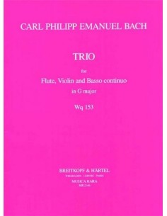 BACH C.P.E.-Trio Sonata en Sol Mayor (W.153) para Flauta, Violin y B.C. (Partitura/Partes) (Hill)