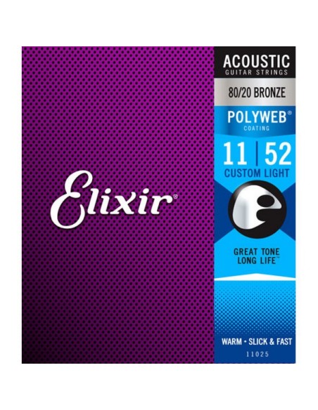 Elixir Acoustic Guitar Strings (11025) Polyweb CusTom Light (Complete Set 011/052B)