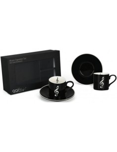 Tazas Espresso Con Plato Agifty M-7020 Clave de Sol Negro (Pack 2)