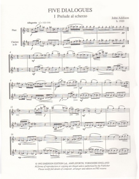 ADDISON J.-Dialogues (5) para Flauta y Clarinete